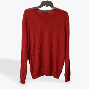 Gap Mens Heather Red V Neck Merino Wool Sweater Size Large